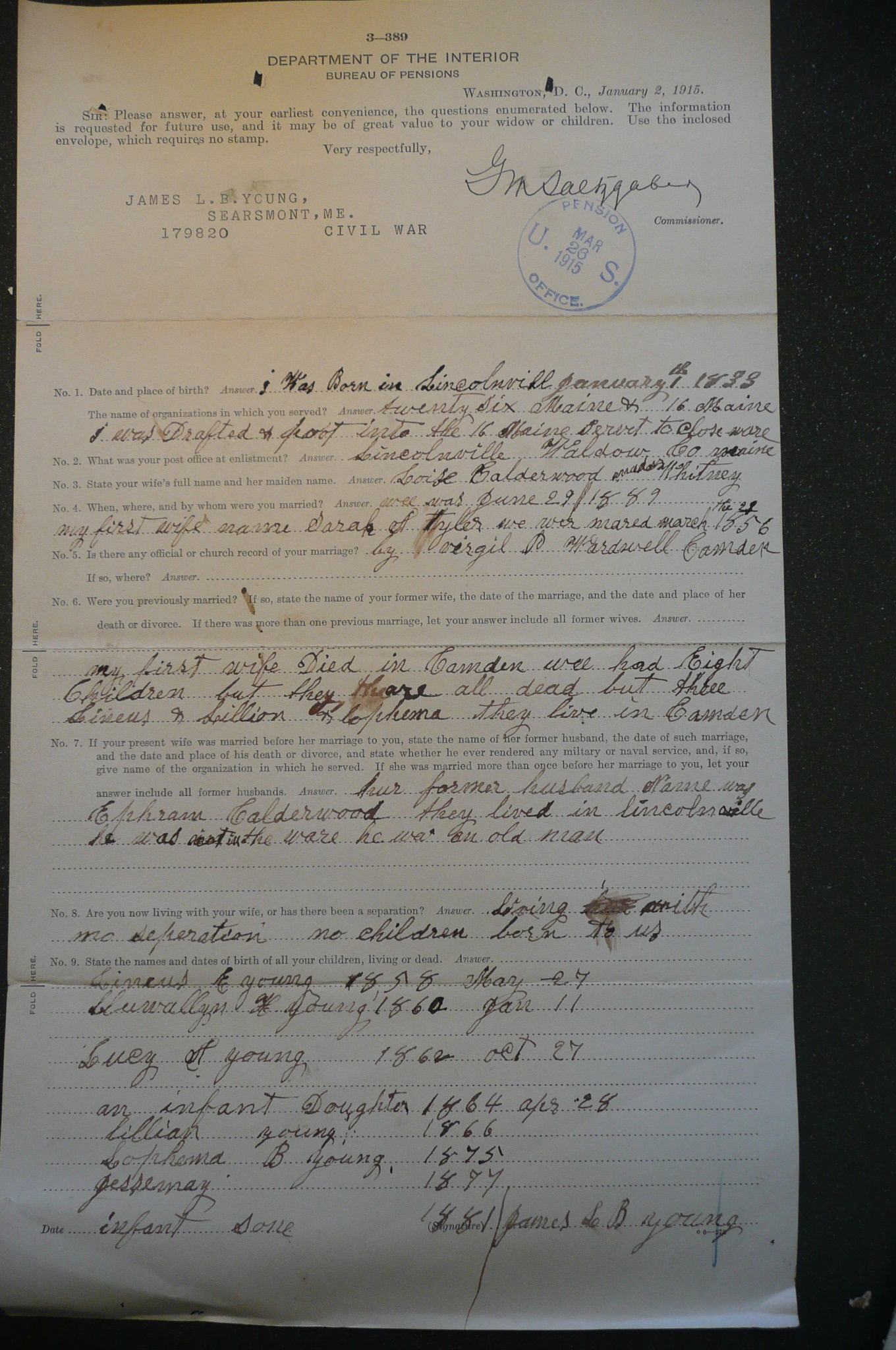 Reply to Inquiry, 1915