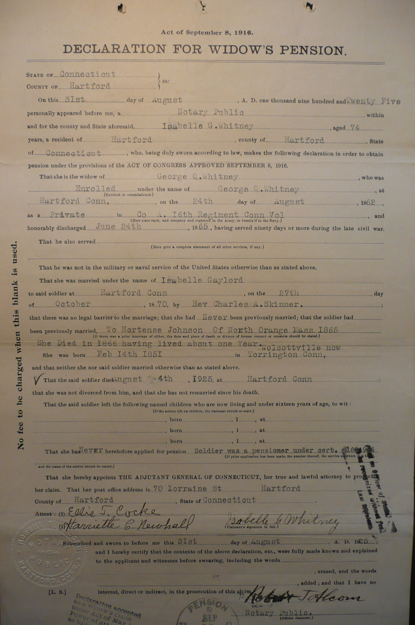Widow's Declaration for Pension