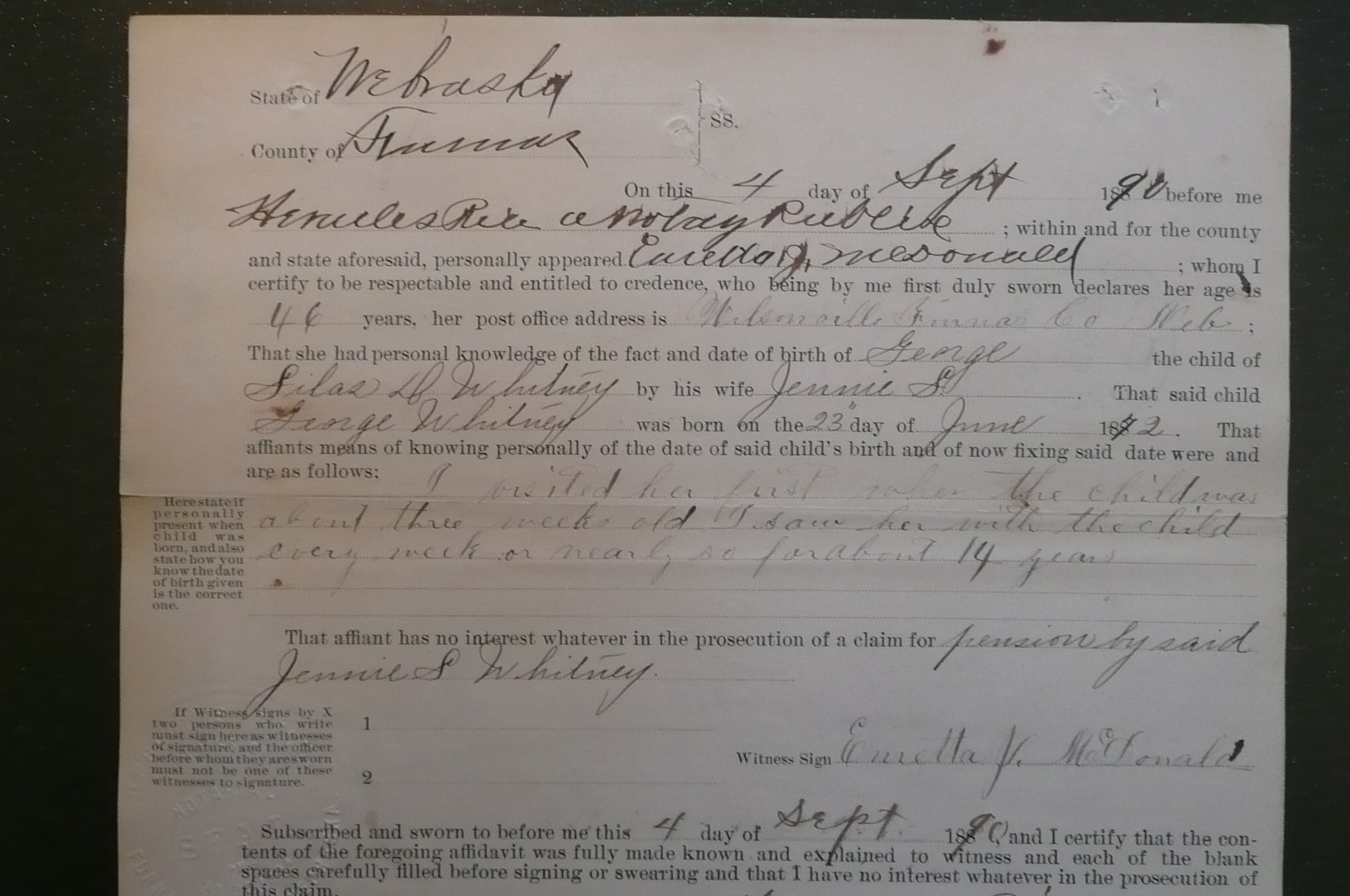George Whitney's Birth Certificate