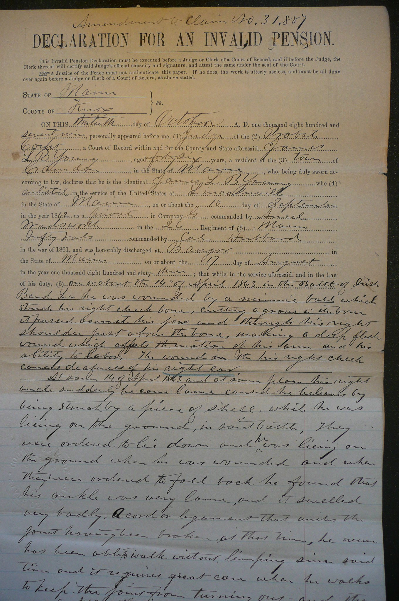Pension Declaration, 1879
