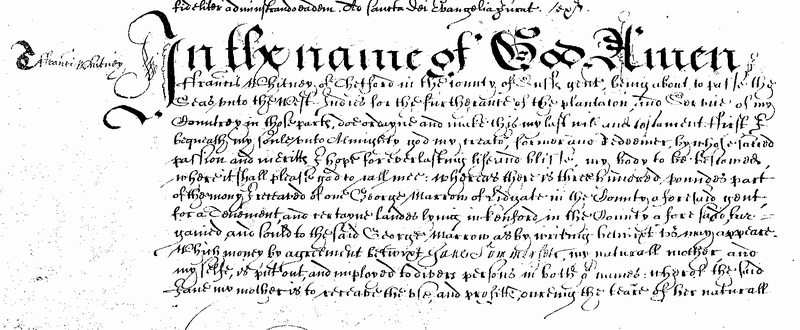 Will of Francis Whitney of Thetford, Suffolk1.png