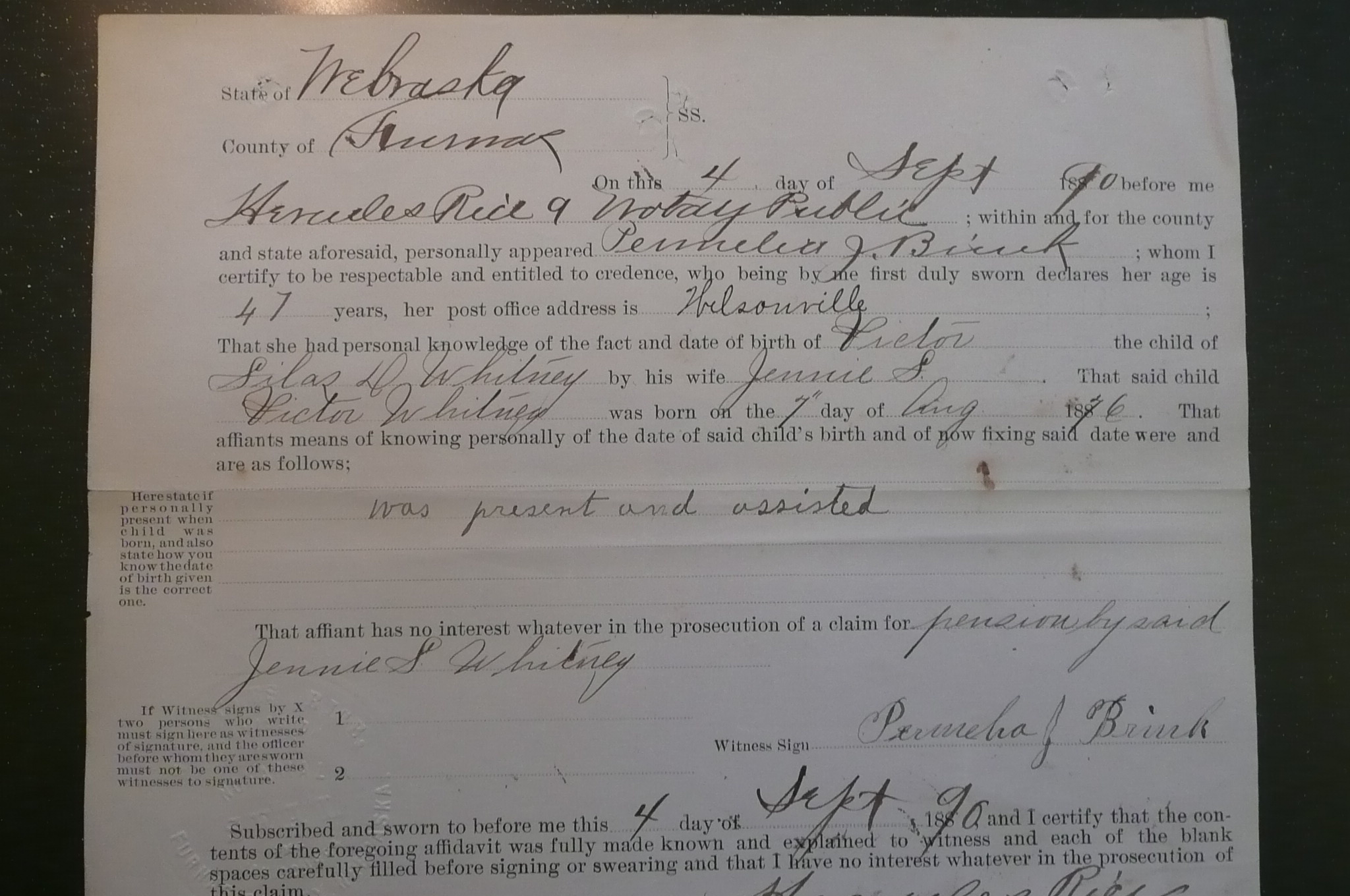 Victor Whitney's Birth Certificate