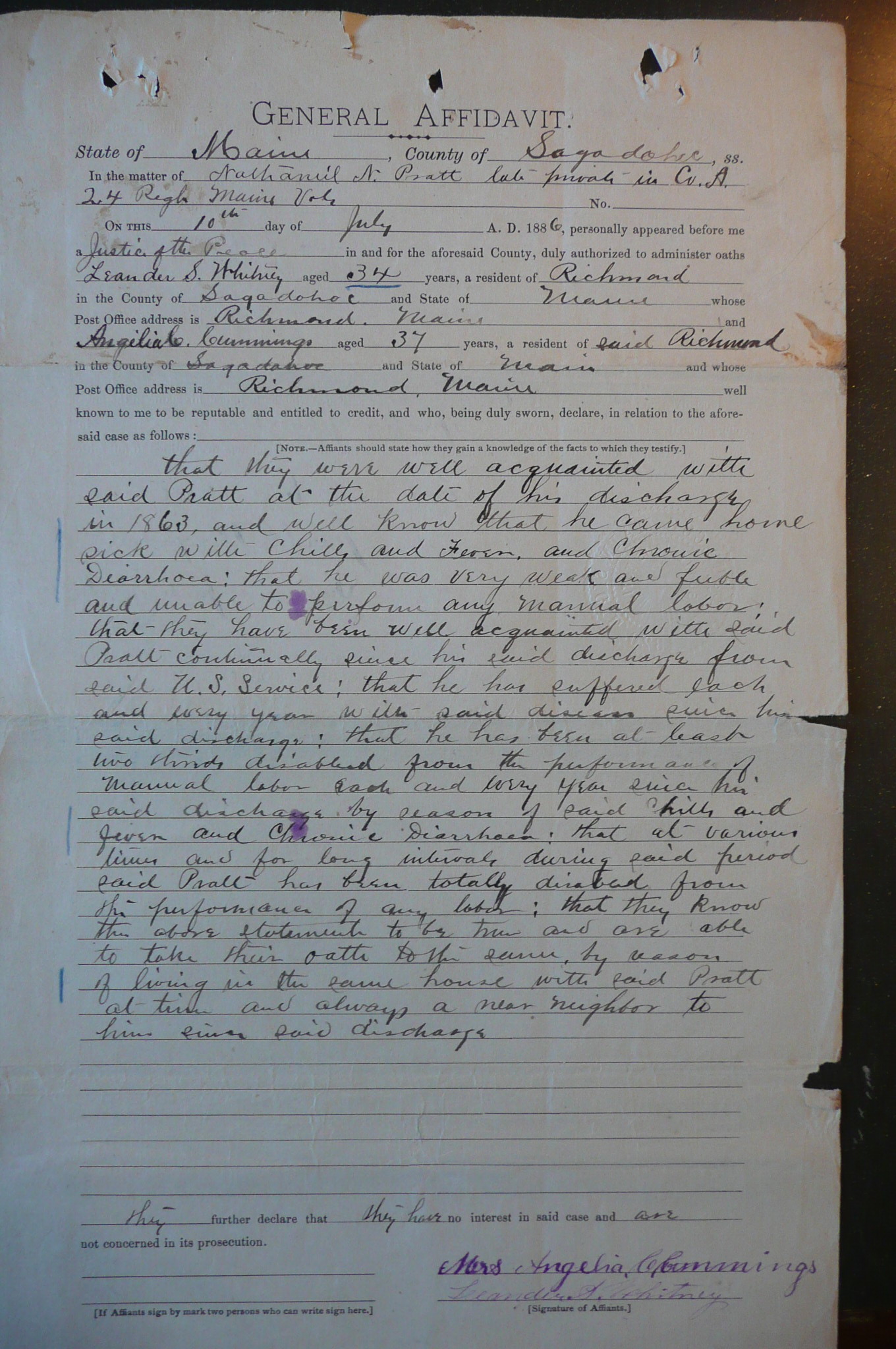 Leander S. Whitney's Affidavit