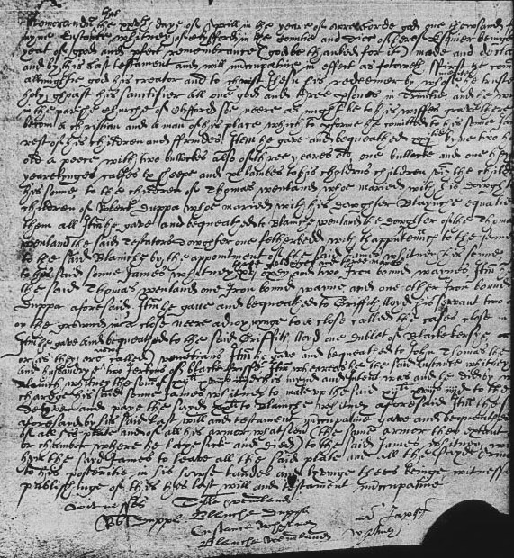 Will of Eustance Whitney of Clifford, 1599 Page 1.jpg