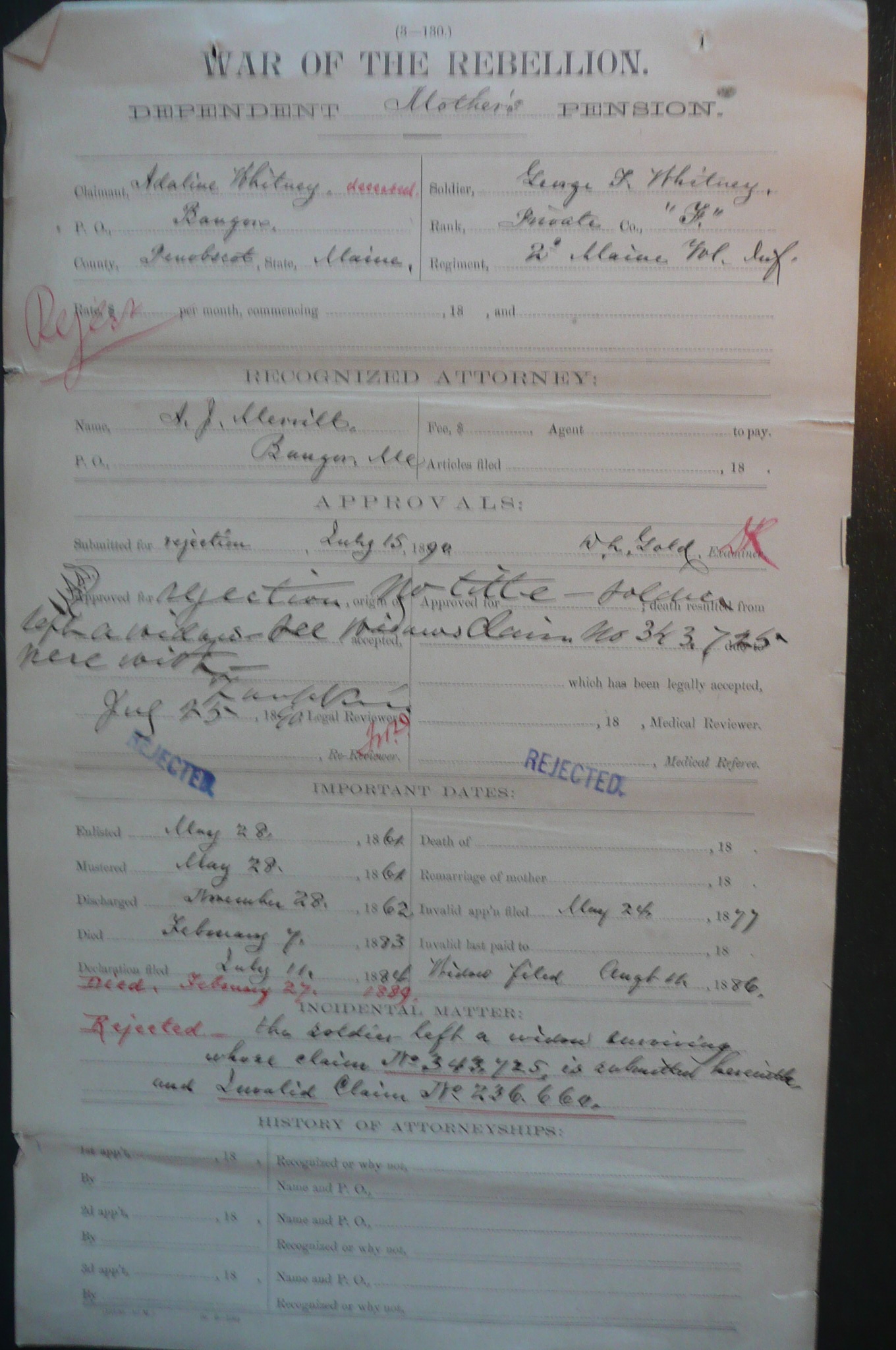 Summary of Widow's Pension Application