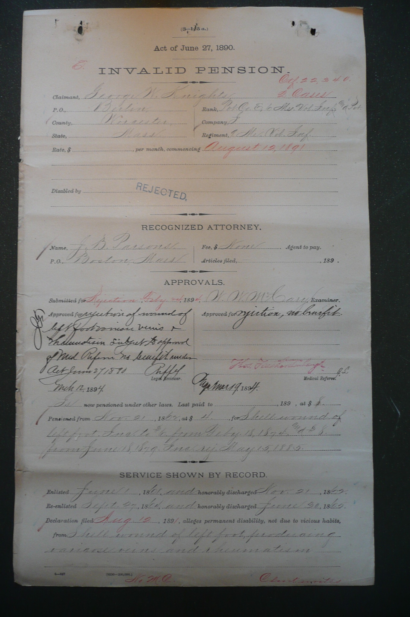 Invalid Application, 1891